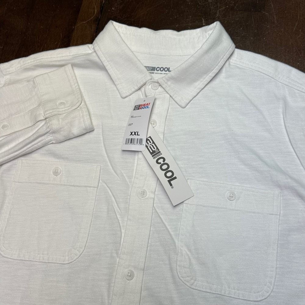 New 32 Degrees Cool Shirt Mens XXL White Long Sleeve Button Up Pocket T4SMDH88RT